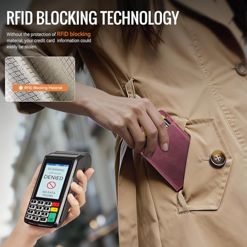 Slim Wallet for Women RFID Blocking Credit Card Holder Bifold Front Pocket Mini Wallet with 8 Card Slots and 2 Cash Pockets, Minimalist PU Leather Small Travel Purse Compact Gift, Burgundy - color: Burgundy