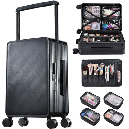 Hododou Rolling Makeup Case Cosmetology Case on Wheels Makeup Luggage Case - color: Black