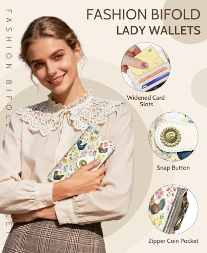GIANCOMICS Chicken Rooster Womens Wallet RFID, Credit Card Holder Bifold - color: Chicken