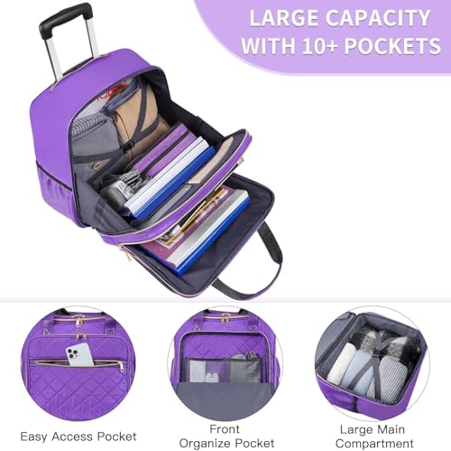 Ytonet Rolling Briefcase for Women, Extra Large 18 Inch Rolling Laptop Bag - color: Purple, size: X-Large
