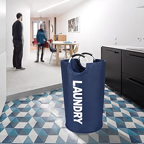 DOKEHOM 90L Large Laundry Basket Bag, Collapsible Tall Hamper, Dark Blue - color: Dark Blue, size: 90L