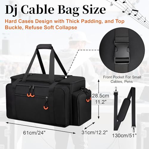Large Dj Cable Bag with Detachable Dividers, Bottom Pad - color: Orange, style: Dj Cable Bag