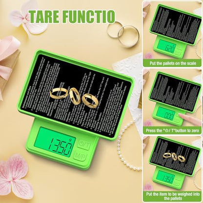1000g x 0.01g Precision Gram Scale, Diyife Mini Scale with LCD Display - color: Green