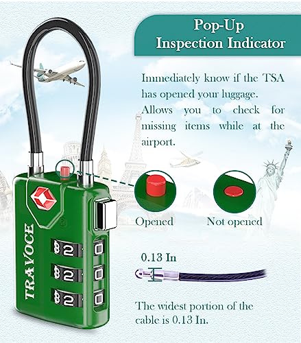 TRAVOCE TSA Approved Luggage Locks, Combination Cable Locks, 2 Pack, Green - color: Army Green 2 Pack