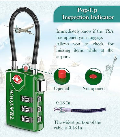 TRAVOCE TSA Approved Luggage Locks, Combination Cable Locks, 2 Pack, Green - color: Army Green 2 Pack