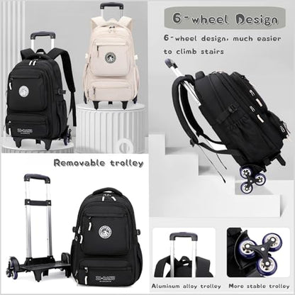 Rolling Backpack for Boys Girls Elementary Middle School Bags, Boys Roller Backpack with 6 Wheels, Beige - color: 6 Wheels-beige