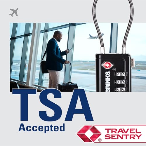 Brinks TSA Accepted Luggage Lock with 2.5" Cable Shackle, Black, 4-Pack - color: Black, size: 2.5" Shackle