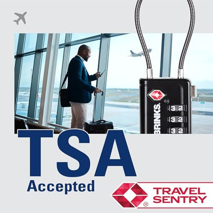 Brinks TSA Accepted Luggage Lock with 2.5" Cable Shackle, Black, 4-Pack - color: Black, size: 2.5" Shackle