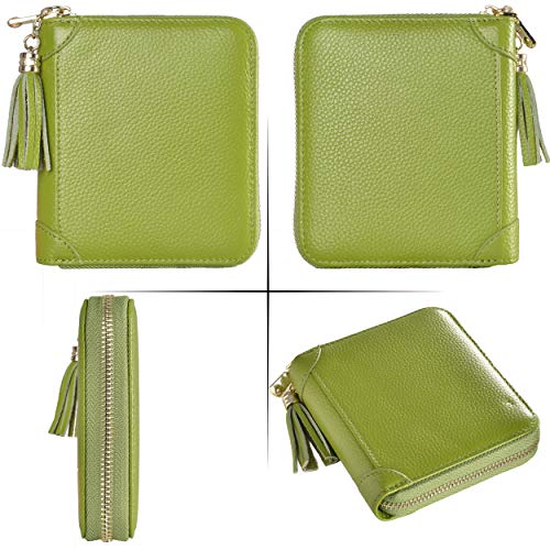 Easyoulife Womens Credit Card Holder Wallet Zip Leather Card Case RFID Blocking (Green) - color: Green