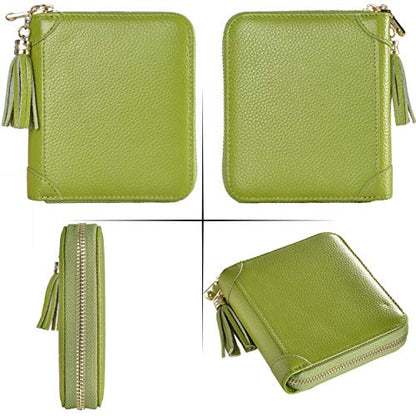 Easyoulife Womens Credit Card Holder Wallet Zip Leather Card Case RFID Blocking (Green) - color: Green