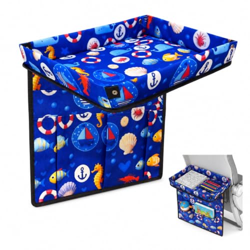 Adjustable Kids Tray Table Cover with Multi Portable Pockets, Airplane Travel Essentials for Kids, Toddlers, Adults, Airplane Must Haves, Plane Travel Essentials, Travel Tray for Plane Train, Sea - color: Sea