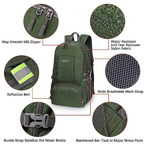 G4Free 40L Lightweight Packable Hiking Backpack, Waterproof Travel Daypack - color: Green