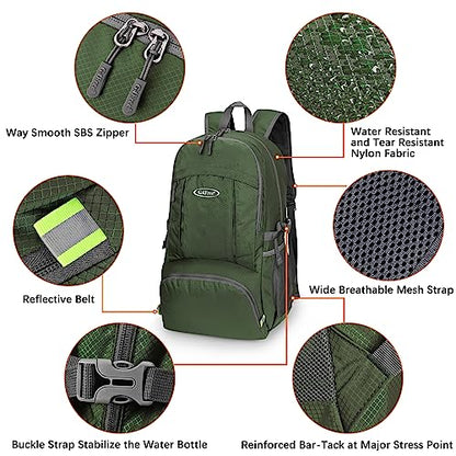 G4Free 40L Lightweight Packable Hiking Backpack, Waterproof Travel Daypack - color: Green