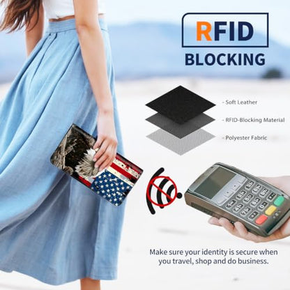 Passport Wallet for Women,Travel Wallet Passport Holder RFID Blocking - color: American Flag Eagle