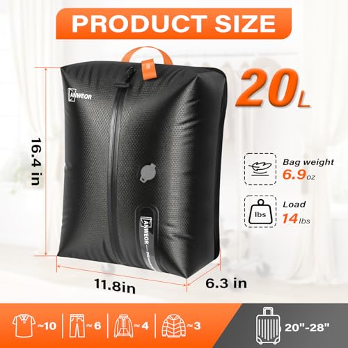 2 Pack Bag with Vacuum Travel for Suitcase, 20L Overpack Vacuum Bags w/Pump - size: 20L