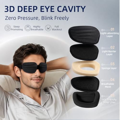 CLOZIA Sleep Mask for Men, 3D Deep Eye Cups Blackout Eye Mask - color: Black