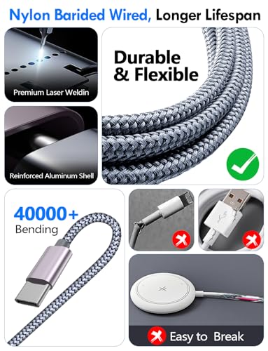 2Pack Travel Essentials for Apple Watch Charger,3-in-2 Multi Charging Cable - color: Gray, size: 2Pack-4FT