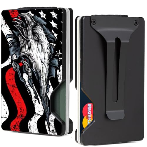 Minimalist Slim Wallet for Men,RFID Blocking Metal Wallet,Aluminum Credit Card Holder & Money Clip 12-15 Cards,Slim Rfid Front Pocket Mens Wallet - color: A2 Redline-American Flag Eagle