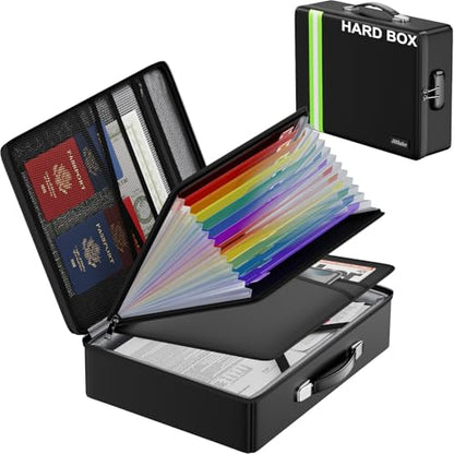 JHSafer 6400 ℉ Fireproof Document Box with Lock, Hard Case Safe Box - size: 15" x 11" x 4.13",13 pockets colorful