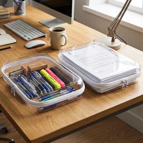 6 Pack Clear Hard Shell Zipper Case Set (2 Large/2 Medium/2 Small),Clear Hard Plastic Zipper Pouches, Transparent Stackable Storage Case for Crafts, Toys, Cosmetics Toiletry Bag for Travel - color: 6Pcs(2S+2M+2L)