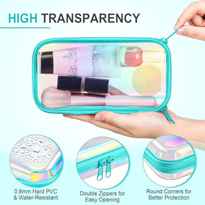 Hoolerry 4 Pcs Hard Clear Zipper Case,Clear,7.5 X 3.9 X 2 In,Blue Laser - color: Blue Laser, size: 7.5 x 3.9 x 2 in