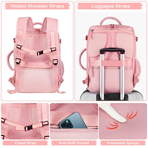 Hanples Travel Backpack for Women, 17 Inch Waterproof Laptop Backpack - color: Pink