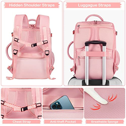 Hanples Travel Backpack for Women, 17 Inch Waterproof Laptop Backpack - color: Pink