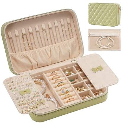Lolalet Travel Jewelry Case for Women Girls -Medium, Green - color: Green, size: Medium (8.46"W*5.71"D*2.17"H)