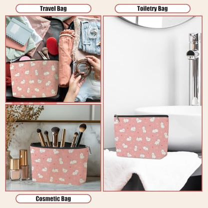 Pink Cute White Rabbit Star Makeup Bag, Cosmetic Bags for Women - color: Cute Bunny 440