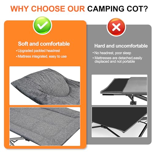 Folding Camping Cot-with Cushion and Pillow,Sleeping Cots for Adults - color: Grey
