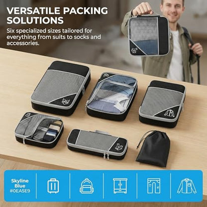 6Pcs Compression Packing Cubes Set, Waterproof Travel Luggage Organizer with Drawstring Bag, Lightweight Nylon Suitcase Storage Bags for Travel Camping Business Trip(purple) - color: Purple