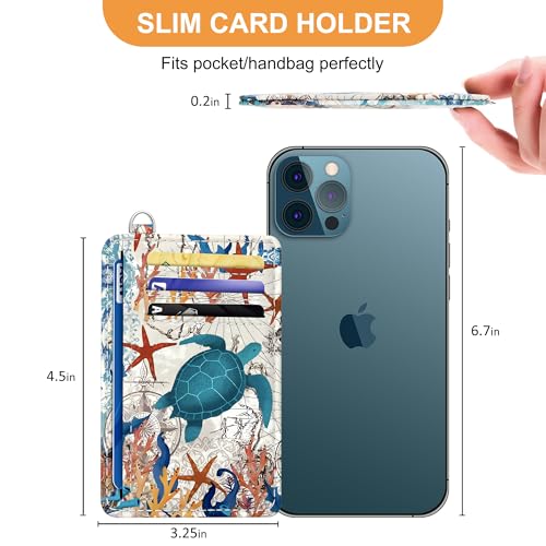 SEAVILIA Small Credit Card Holder for Women, Slim RFID Blocking Wallet - color: Sea Turtle