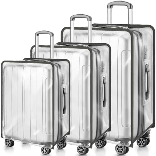 WRINGKIT 3 Pieces Clear Luggage Cover, Fits 20" 24" 28", Waterproof PVC