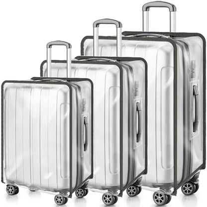 WRINGKIT 3 Pieces Clear Luggage Cover, Fits 20" 24" 28", Waterproof PVC