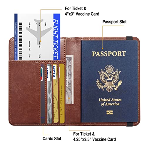 Premium Passport Holder for Travel RFID Blocking Passport Cover Slim - color: Brown