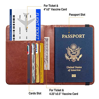 Premium Passport Holder for Travel RFID Blocking Passport Cover Slim - color: Brown