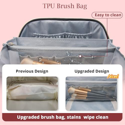 BOYATU Travel Makeup Bag Organizer: 3 Pcs Cosmetic Bag Set for Women Maroon - color: C-Diamond Grid-Maroon