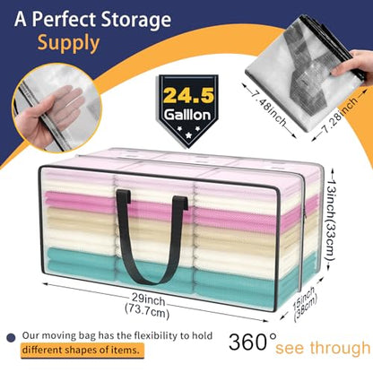 Heavy Duty Extra Large Clear Moving Bags with Strong Zipper Handles - color: Clear, size: 4 Pack