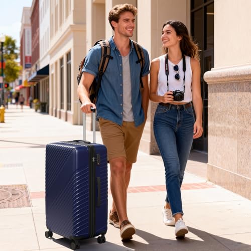 24 Inch Checked Luggage - Expandable Hardside Suitcases with 360° Spinner Wheels, TSA Lock, Airline-Approved Durable ABS Hardshell for Lightweight Travel & Business - color: Blue, size: 24 IN