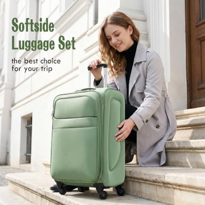 Merax Softside Luggage Set 4 Piece,18/22/26/30 Expand Suitcase,Light Green - color: Light Green-18/22/26/30