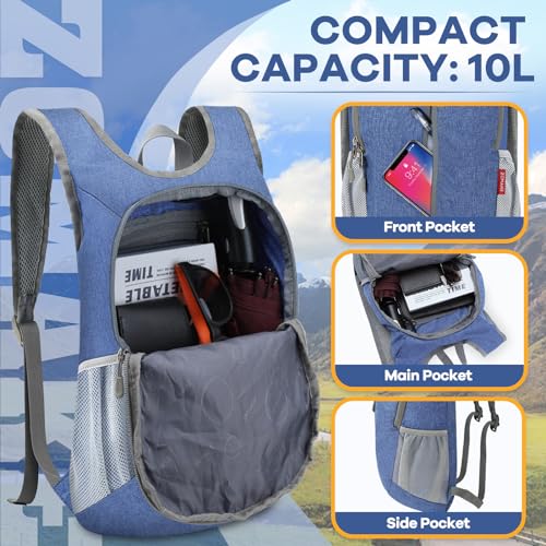 ZOMAKE 10L Ultra Lightweight Packable Backpack, Small Daypack Light Foldable Backpacks Water Resistant Day Bag for Hiking(Dark Blue) - color: Dark Blue A1, size: 10L