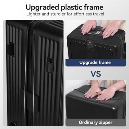 Front Pocket Carry On Luggage 22x14x9 Airline Approved, Black - color: Black-SK, size: 20 Inch