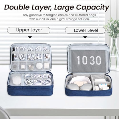 Electronic Organizer Travel Case, Double Layer Cable Organizer Bag - color: blue
