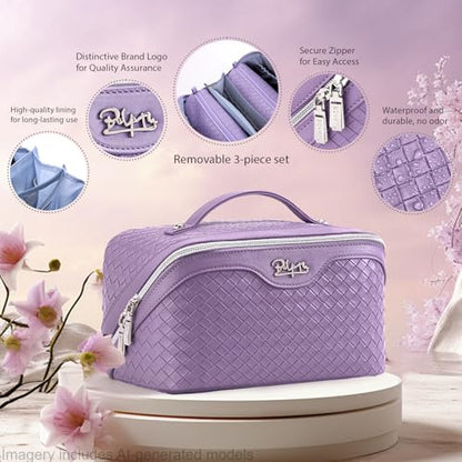 BOYATU Travel Makeup Bag Cosmetic Bags for Women: 3 Pcs Set Make up Bag - color: L01 Purple