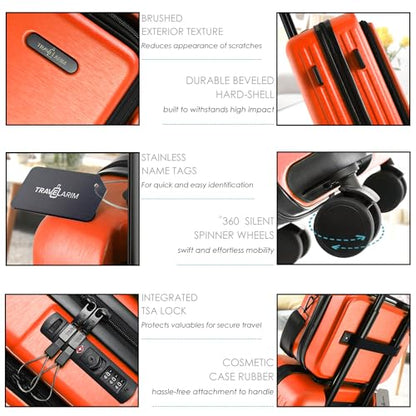 TRAVELARIM 20 Inch Carry On Luggage 22x14x9 Airline Approved Suitcase - color: Orange, size: Carry-on 20 Inch