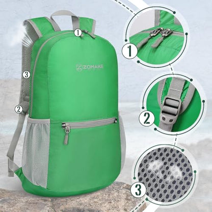 ZOMAKE Lightweight Packable Backpack, Foldable Small Travel Day Pack - color: C-grass Green