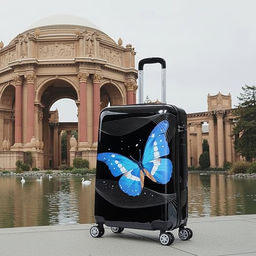 InUSA Prints PC/ABS Plastic 4-Wheel Spinner Luggage, Black Butterfly (IUAPC00M-BBU) - color: Black Butterfly, size: 24 Inch