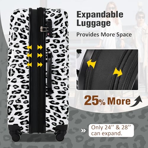 Merax Luggage Sets 3 Piece,Hardside Expandable Suitcase Set 20+24+28 IN - color: Leopard White Black, style: 3-piece Set(20/24/28)
