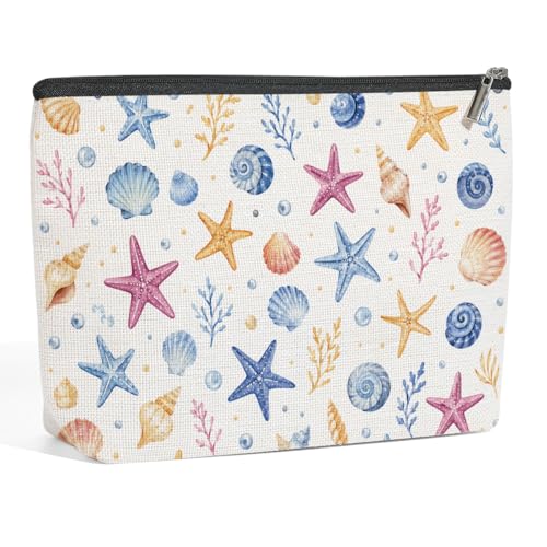 Watercolor Seashell Starfish Makeup Bag, Cosmetic Bags for Women - color: Watercolor Seashell 444