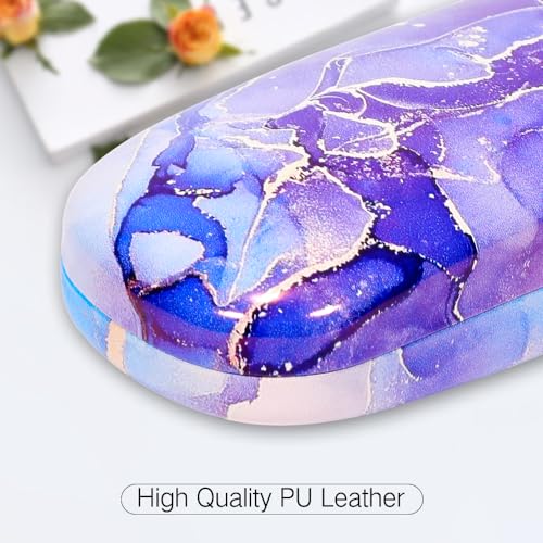 PERFECTSIGHT Hard Shell Eyeglasses Case, Kawaii Protective Glasses Case for Kids, Cute Eyeglass Case for Women Men Girls - color: Purple Marble